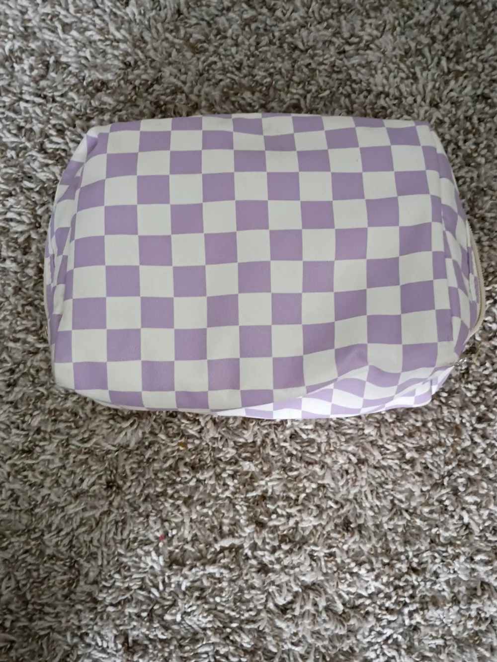 Amazon Lavender Checker Cosmetic Pouch with Gold-Trim 'K'